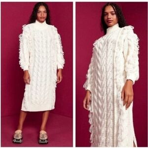 Farm‎ Rio NWOT Chunky Cable knit Fringe Sweater Dress M Cottagecore Boho Western